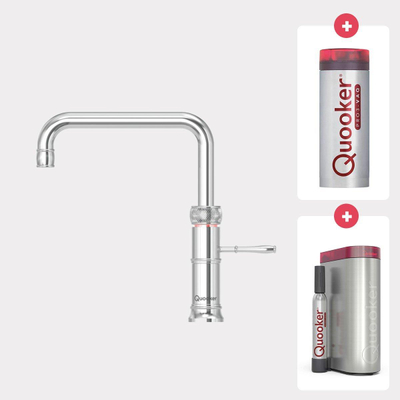 Quooker NL Classic Fusion square kokendwaterkraan opbouw uitloop draaibaar met Pro3 reservoir & Cube reservoir Chroom