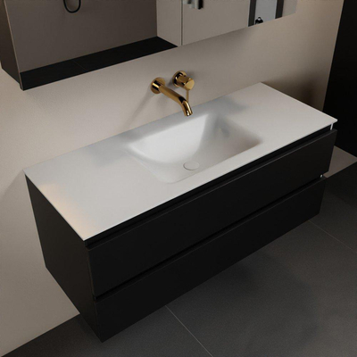 Mondiaz Aivy badmeubelset - 120x45x50cm - 0 kraangaten - 1 wasbak talc Solid surface - Midden - 2 lades - Met spiegelkast - MDF Urban