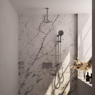 BRAUER Brushed Edition Thermostatische Regendouche inbouw - drukknoppen - SET 71 - 20cm hoofddouche - plafondarm - 3 standen handdouche - doucheslang - geïntegreerde glijstang - RVS geborsteld PVD