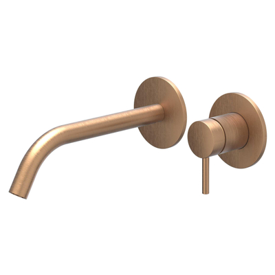 IVY Bond Wastafelmengkraan - 2-gats - inbouw - wandmontage - gebogen uitloop - coldstart - met inbouwdeel - Geborsteld mat koper PVD