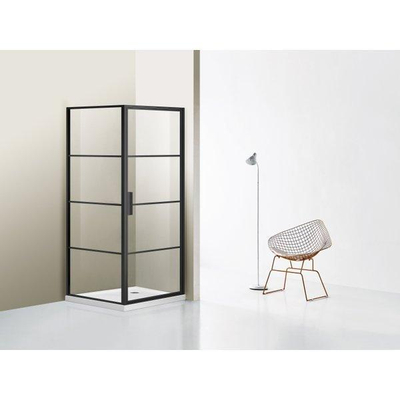 Saniclass Bellini douchecabine 90x90cm veiligheidsglas frame lines aan buitenzijde met anti kalk zwart mat