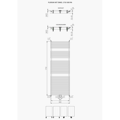 Plieger Florian Nxt M designradiator enkel horizontaal met middenaansluiting 1710x600mm 1046W wit