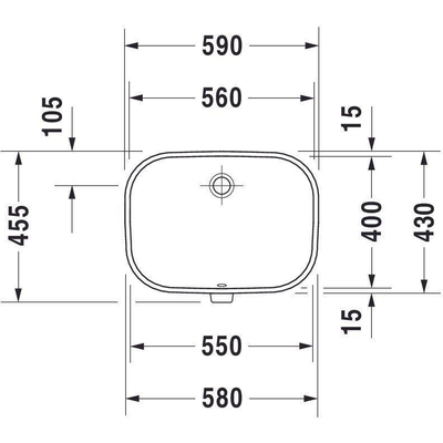 Duravit D Code onderbouwwastafel 56x40cm zonder kraangat met overloop wit