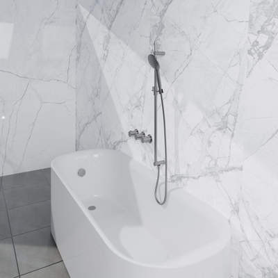 Fortifura Nebbio Badcombinatie-set - thermostaatkraan - inbouwdeel - glijstang - gladde doucheslang - ronde handdouche - badafvoer opbouw - geborsteld RVS PVD (RVS)