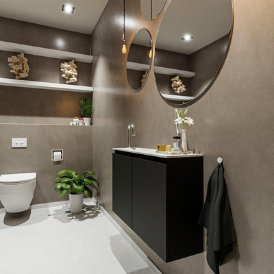 MONDIAZ TURE Fonteinset - 80x23x50cm - 1 kraangat - 2 deuren - urban mat - Wasbak links - Solid Surface Wit