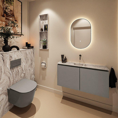 MONDIAZ TURE-DLUX 100cm toiletmeubel Smoke. EDEN wastafel Glace positie midden. Zonder kraangat.