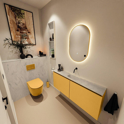 MONDIAZ TURE-DLUX 120cm toiletmeubel Ocher. EDEN wastafel Opalo positie midden. Zonder kraangat.