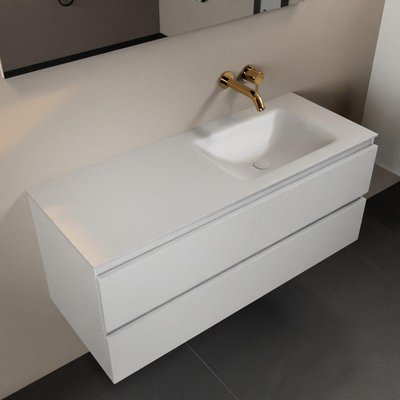 Mondiaz Aivy badmeubelset - 120x45x50cm - 0 kraangaten - 1 wasbak talc Solid surface - Rechts - 2 lades - Met spiegel - MDF Talc