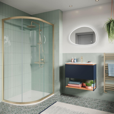 Crosswater Central thermostatische regendouche met staafhanddouche messing geborsteld