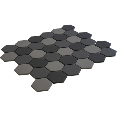 The Mosaic Factory London mozaïektegel - 28.2x32.1cm - wand en vloertegel - Zeshoek/Hexagon - Porselein Dark Grey mix Mat