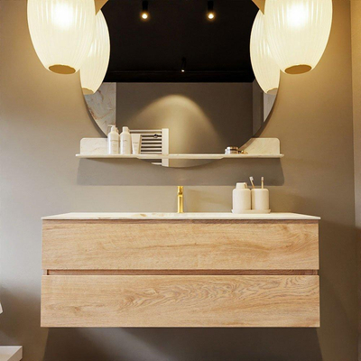 MONDIAZ VICA-DLUX Badkamermeubelset - 130cm - onderkast washed oak - 2 lades - inbouw wastafel cloud midden - 1 kraangat - 60cm hoge versie - frape