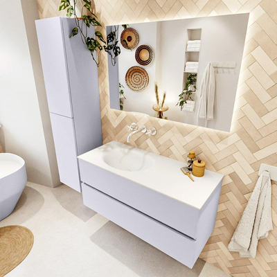 Mondiaz VICA Badkamermeubelset - 110cm - cale - 2 lades - Wastafel MOON - links - zonder kraangat - kleur talc - XL versie 60cm hoog