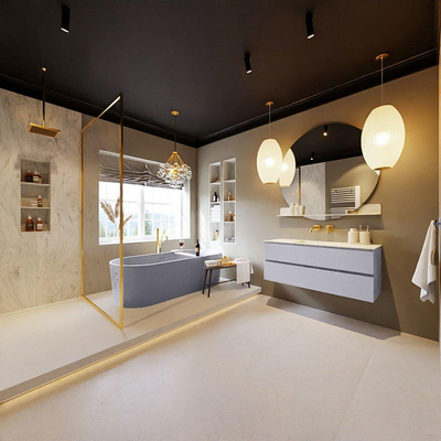 MONDIAZ VICA-DLUX Badkamermeubelset - 120cm - onderkast cale- 2 lades - inbouw wastafel cloud midden - zonder kraangaten - 60cm hoge versie - opalo