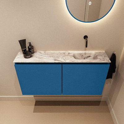 MONDIAZ TURE-DLUX 100cm toiletmeubel Jeans. EDEN wastafel Glace positie rechts. Zonder kraangat.