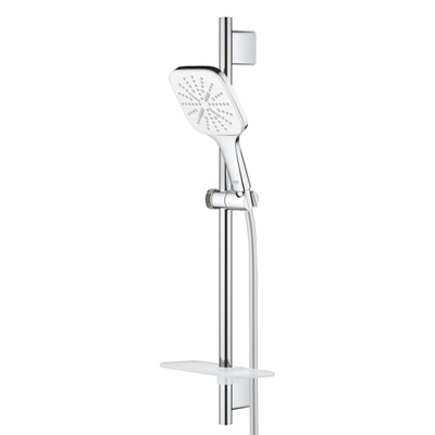 GROHE Rainshower SmartActive 130 Cube Glijstangset - 60cm - vierkante handdouche - 3 straalsoorten - gladde doucheslang - met zeepschaal - chroom/moon white