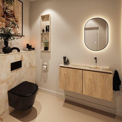 MONDIAZ TURE-DLUX 100cm toiletmeubel Washed Oak. EDEN wastafel Frappe positie rechts. Zonder kraangat.
