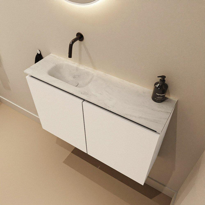 MONDIAZ TURE-DLUX 80cm toiletmeubel Talc. EDEN wastafel Opalo positie links. Zonder kraangat.