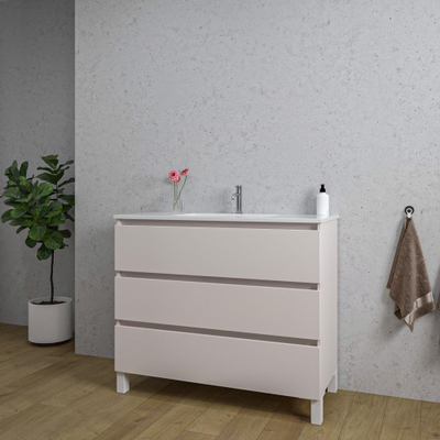 Adema Chaci PLUS Badkamermeubelset - 100x86x46cm - 1 rechthoekige keramische wasbak wit - 1 kraangat - 3 lades - mat cotton (beige)