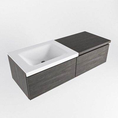 MONDIAZ BUKLA 120cm badmeubel met module 60 kleur Dark Brown met 2 lades. Wastafel CLOUD links 0 kraangaten kleur Talc.