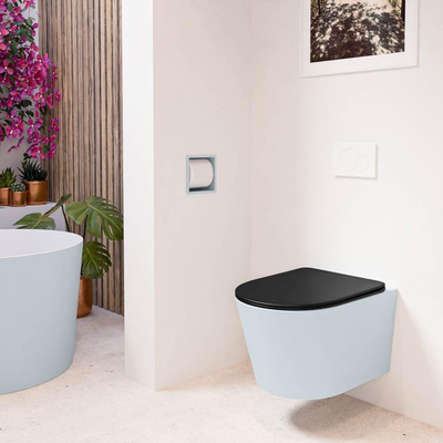 MONDIAZ LAVIE wandclosetpack - 36x53cm - diepspoel - rimless - clay (blauw) - softclose - quick-release - toiletzitting - Urban (zwart)