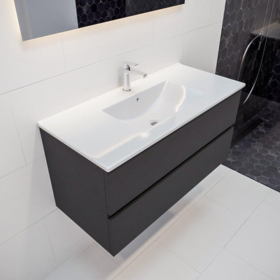 MONDIAZ VICA Badkamermeubelset - 100cm - 2 lades - wasbak Denia midden - 1 kraangat - solid surface darkgrey