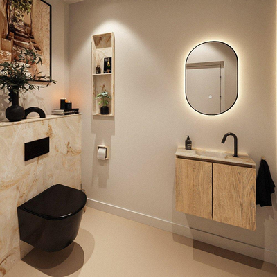 MONDIAZ TURE-DLUX 60cm toiletmeubel Washed Oak. EDEN wastafel Frappe positie midden. Met 1 kraangat.