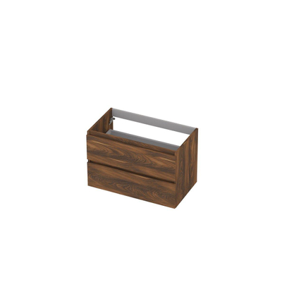 INK Wastafelonderkast - 80x40x52cm - 2 lades - greeploos - houten keerlijst - MFC Noten