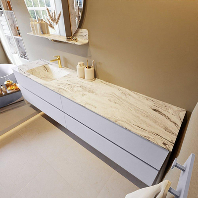 MONDIAZ VICA-DLUX Badkamermeubelset - 200cm - onderkast cale - 4 lades - inbouw wastafel cloud links - 1 kraangat - 60cm hoge versie - glace