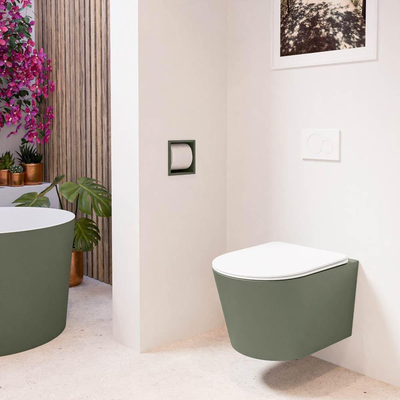 MONDIAZ LAVIE wandclosetpack - 36x53cm - diepspoel - rimless - Army (groen) - softclose - quick-release - toiletzitting - Talc (offwhite)