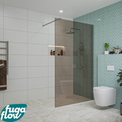 FugaFlow Eccelente Vetro inloopdouche badkamer - 120x200cm - rookglas - wandarm - chroom