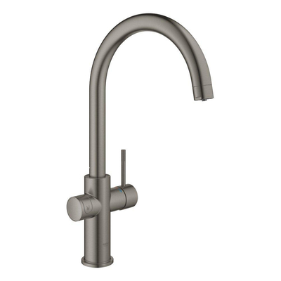 GROHE Blue Home Keukenkraan - C-uitloop - 1-gats - filterfunctie - plat licht en bruisend water - brushed hard graphite
