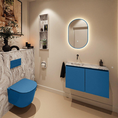 MONDIAZ TURE-DLUX 80cm toiletmeubel Jeans. EDEN wastafel Glace positie links. Zonder kraangat.