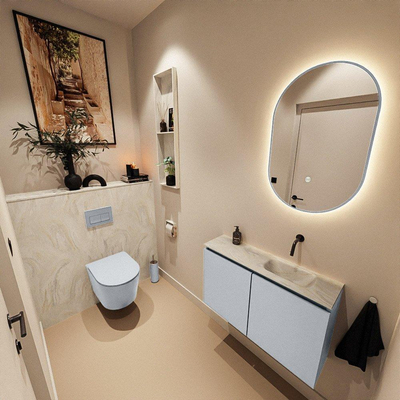 MONDIAZ TURE-DLUX 80cm toiletmeubel Clay. EDEN wastafel Ostra positie rechts. Zonder kraangat.