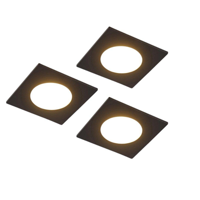 QAZQA Simply Inbouwspot - set van 3 - 9x9cm - incl. LED - 3 staps dimbaar - IP44 - vierkant - mat zwart