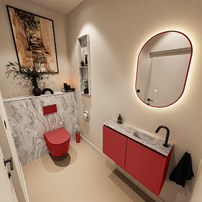 MONDIAZ TURE-DLUX 80cm toiletmeubel Fire. EDEN wastafel Glace positie rechts. Met 1 kraangat.