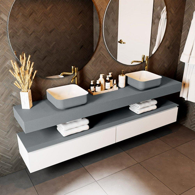 Mondiaz TOP 30 Vrijhangend Topblad - 210x30x12cm - geschikt voor waskom - Solid surface - Plata