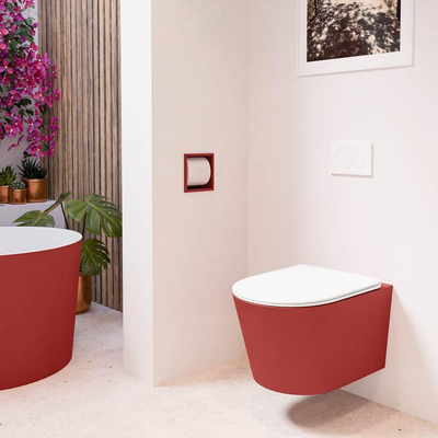 MONDIAZ LAVIE wandclosetpack - 36x53cm - diepspoel - rimless - Fire (rood) - softclose - quick-release - toiletzitting - Talc (offwhite)