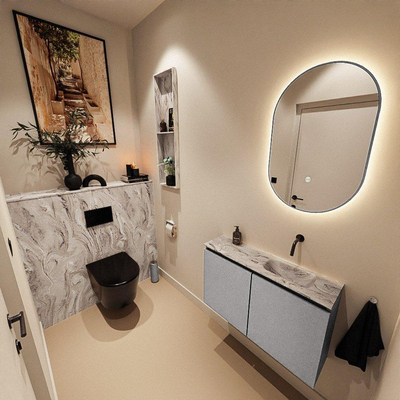 MONDIAZ TURE-DLUX 80cm toiletmeubel Plata. EDEN wastafel Glace positie rechts. Zonder kraangat.