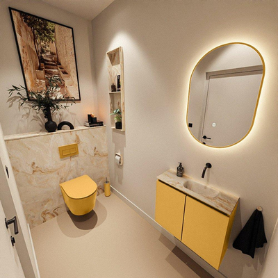 MONDIAZ TURE-DLUX 60cm toiletmeubel Ocher. EDEN wastafel Frappe positie rechts. Zonder kraangat.