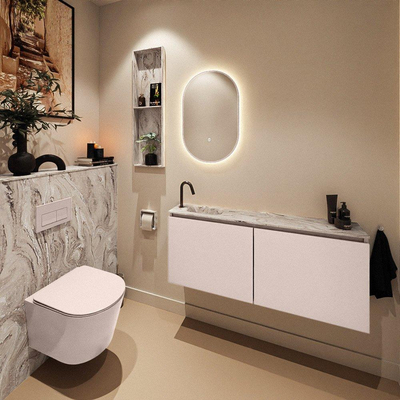 MONDIAZ TURE-DLUX 120cm toiletmeubel Rosee. EDEN wastafel Glace positie links. Met 1 kraangat.