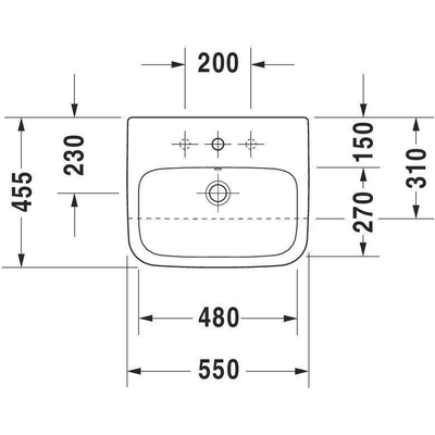 Duravit DuraStyle half inbouwwastafel met overloop met kraangat 55x45.5cm met wondergliss wit