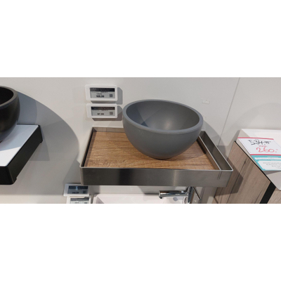 INK Jazz XS Fonteinframe RVS en INK Jazz XS waskom grijs en INK Jazz XS Inlegplateau eiken SHOWROOMMODEL