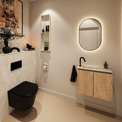 MONDIAZ TURE-DLUX 60cm toiletmeubel Washed Oak. EDEN wastafel Ostra positie links. Met 1 kraangat.