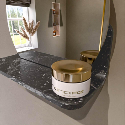 Mondiaz SPOT Badkamerspiegel - rond 30cm - spiegelplanchet - kleur Lava