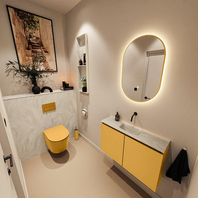 MONDIAZ TURE-DLUX 80cm toiletmeubel Ocher. EDEN wastafel Ostra positie midden. Zonder kraangat.