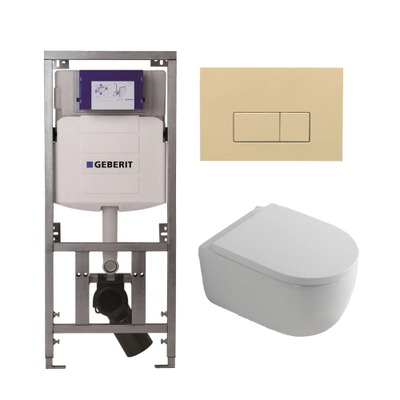 QeramiQ Dely Swirl Toiletset - 36.3x51.7cm - Geberit UP320 Burda inbouwreservoir - 35mm zitting - bedieningsplaat beige - rechthoekige knoppen - wit mat