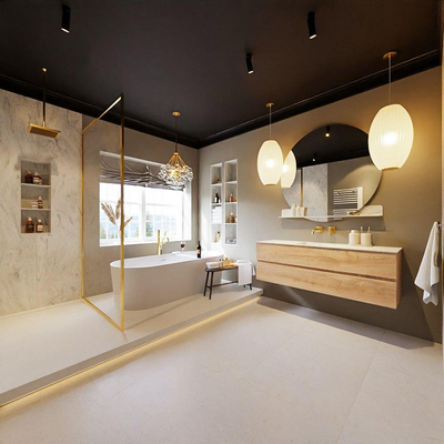 MONDIAZ VICA-DLUX Badkamermeubelset - 150cm - onderkast washed oak - 2 lades - inbouw wastafel cloud midden - zonder kraangaten - 60cm hoge versie - opalo