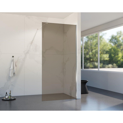 FugaFlow Eccelente Vetro inloopdouche badkamer - 50x200cm - rookglas - wandarm - chroom