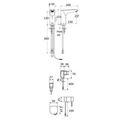 Schell Xeris E HD M elektronische wastafelkraan medium v. gemengd water met inbouw trafo 220V met infrarood sensor chroom