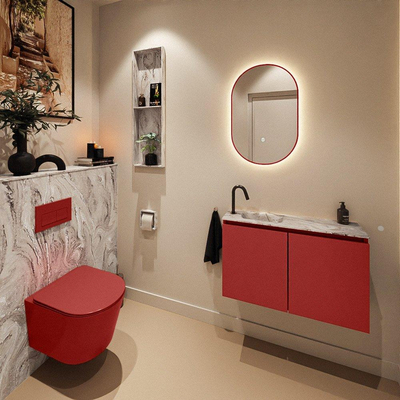 MONDIAZ TURE-DLUX 80cm toiletmeubel Fire. EDEN wastafel Glace positie links. Met 1 kraangat.